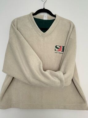 Vintage San Francisco Long sleeve Fleece V-Neck Pullover with Green Trim Size XL